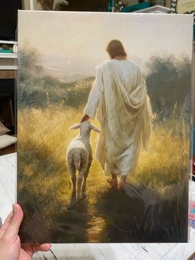 White Shepherd and Lamb Canvas Art Print - Faith-Inspired Home Wall Decor
